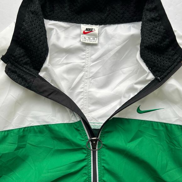Vintage 90s Nike Windbreaker Zip Jacket White Green Swoosh Oversized Clima Fit - Picture 7 of 16